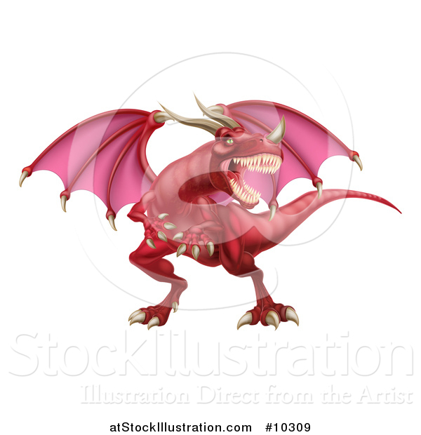 Vector Illustration of a Mad Red Dragon with a Horned Nose