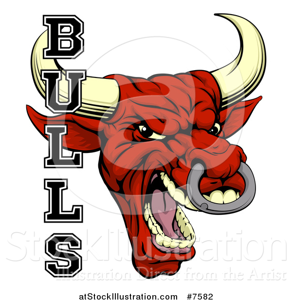 Vector Illustration of a Mad Screaming Red Bull Mascot Head and Text