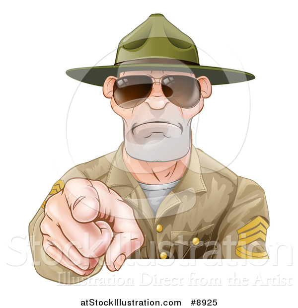 Vector Illustration of a Mad White Male Army Boot Camp Drill Sergeant ...