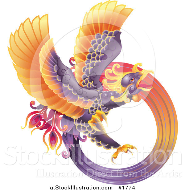 Vector Illustration of a Majestic Oriental Purple Phoenix