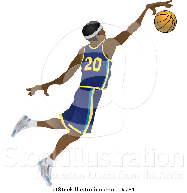 Vector Illustration of a Male African American Basketball Athlete Jumping with the Ball