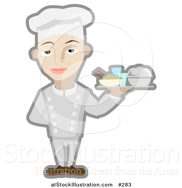 Vector Illustration of a Male Chef Serving a Platter of Food