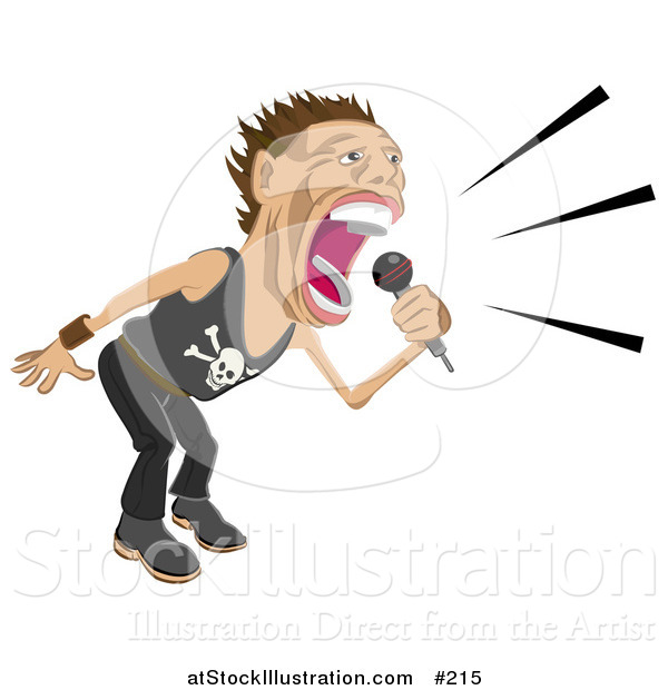 Vector Illustration of a Male Rock Star Vocalist Singing and Performing During a Concert