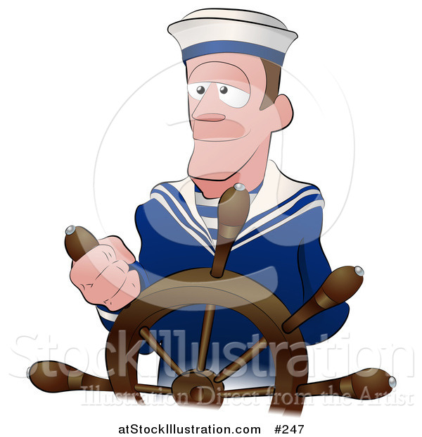Vector Illustration of a Male Ship Captain at the Helm