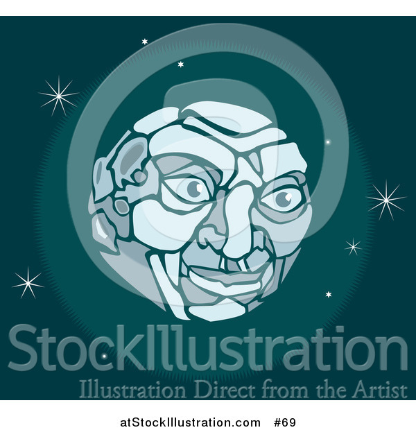 Vector Illustration of a Man's Face on the Moon in Outer Space