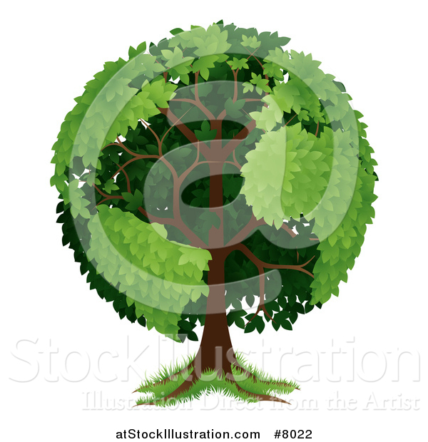 Vector Illustration of a Mature Tree with Planet Earth Shaped Continents