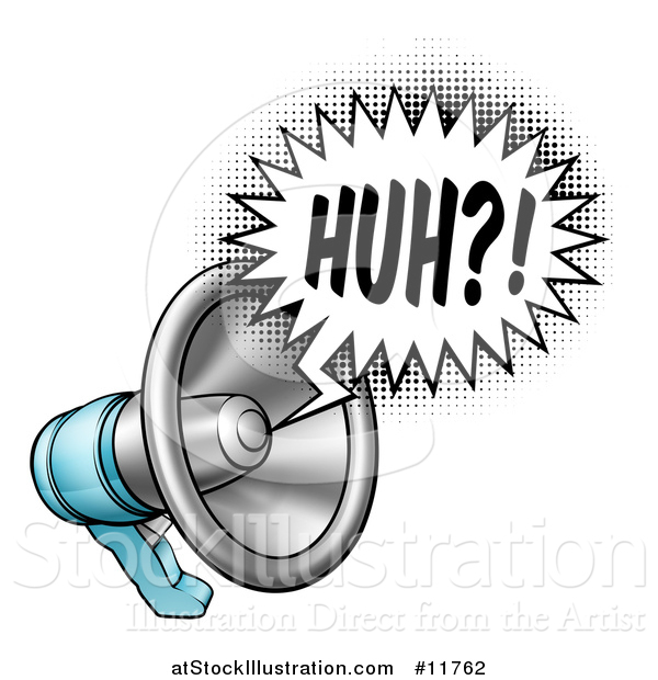Vector Illustration of a Megaphone with a Huh Speech Bubble