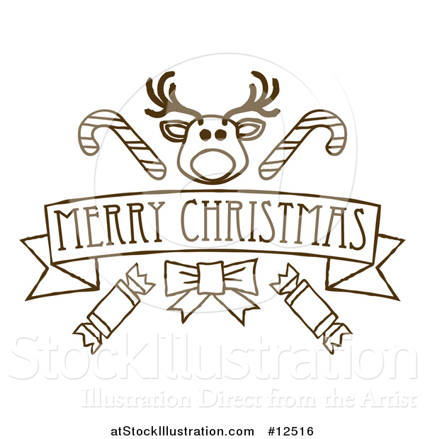 Vector Illustration of a Merry Christmas Banner Featuring Reindeer, Crackers and Candy Canes