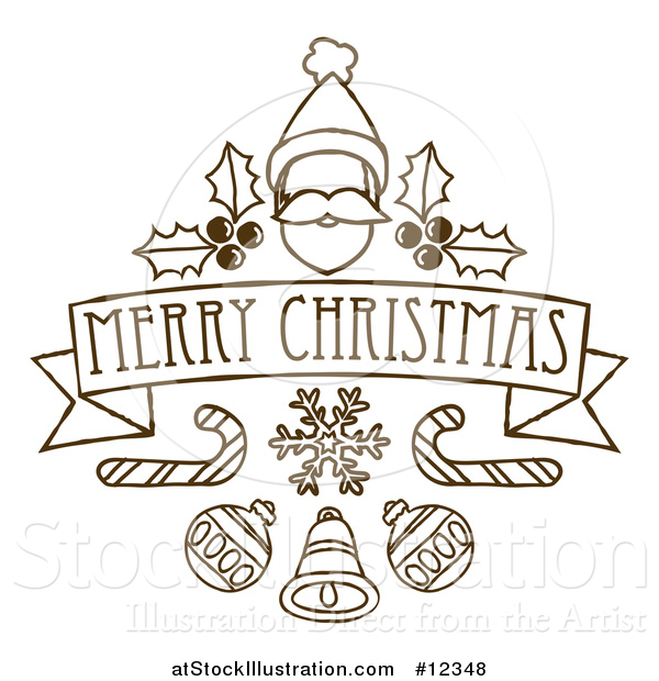 Vector Illustration of a Merry Christmas Banner with Santa, Holly, Candy Canes and Baubles