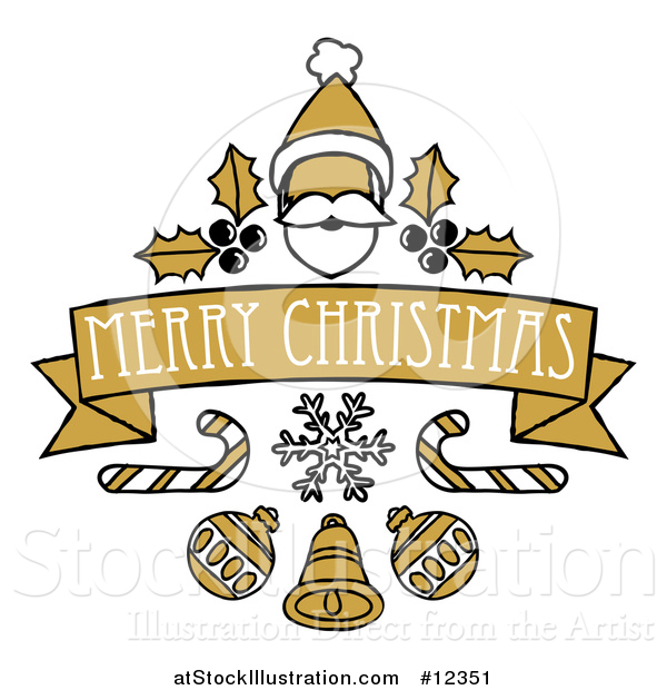 Vector Illustration of a Merry Christmas Banner with Santa, Holly, Candy Canes and Baubles