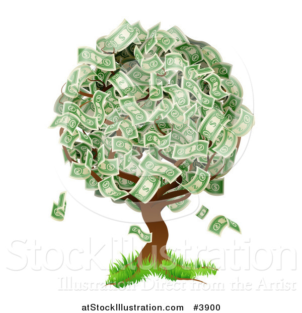 Vector Illustration of a Money Tree Abundant with Cash Foliage