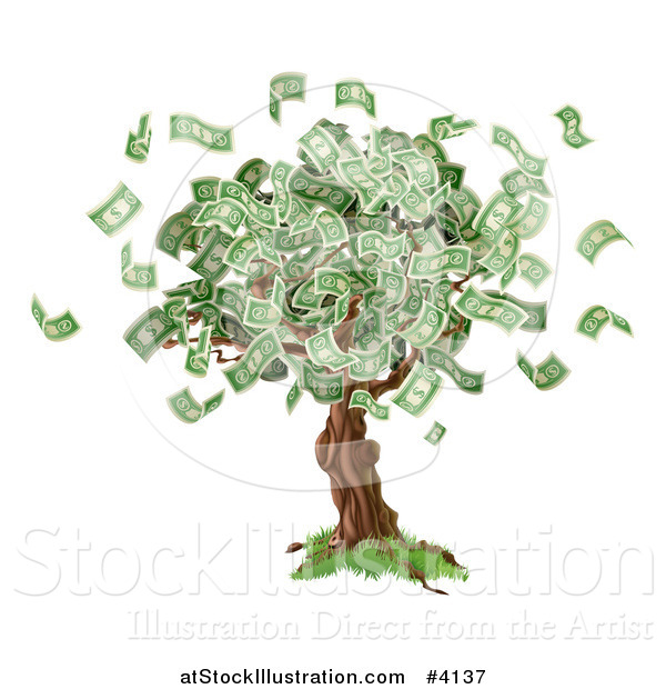 Vector Illustration of a Money Tree with Cash Falling off