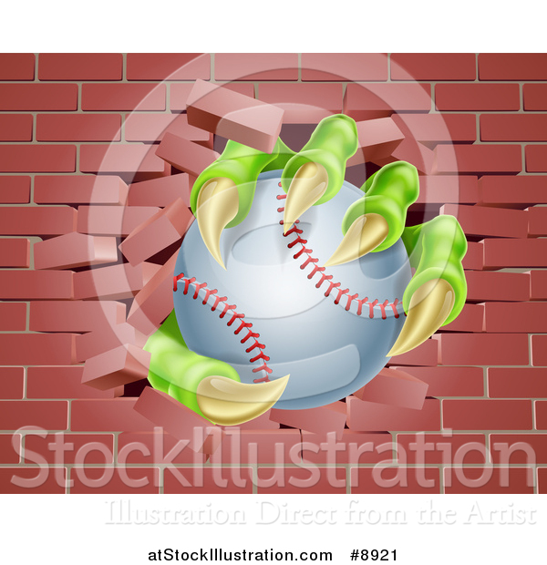 Vector Illustration of a Monster Claws Holding a Baseball and Breaking Through a Brick Wall