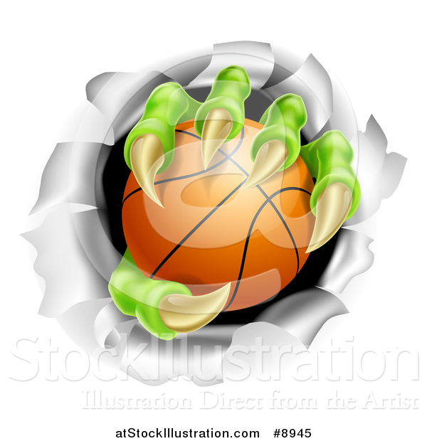 Vector Illustration of a Monster Claws Holding a Basketball and Ripping Through a Wall