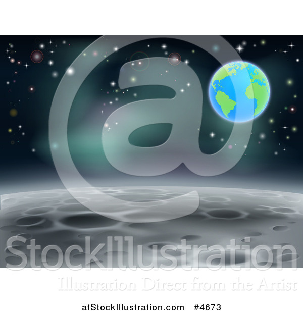 Vector Illustration of a Moon Landscape with Earth and Stars in the Background