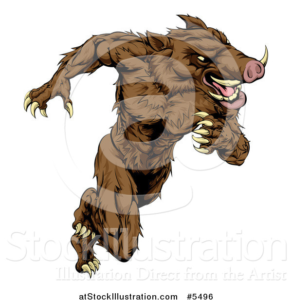 Vector Illustration of a Muscular Aggressive Boar Mascot Running Upright