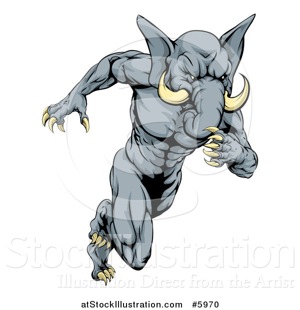 Vector Illustration of a Muscular Aggressive Elephant Man Mascot Running Upright