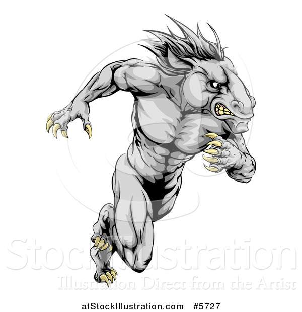 Vector Illustration of a Muscular Aggressive Gray Stallion Horse Man Running
