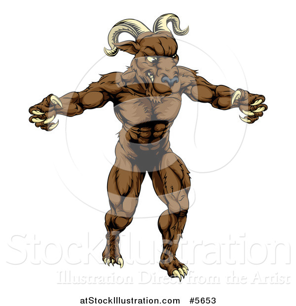 Vector Illustration of a Muscular Angry Ram with Claws Bared
