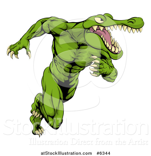 Vector Illustration of a Muscular Crocodile or Alligator Man Sprinting Upright