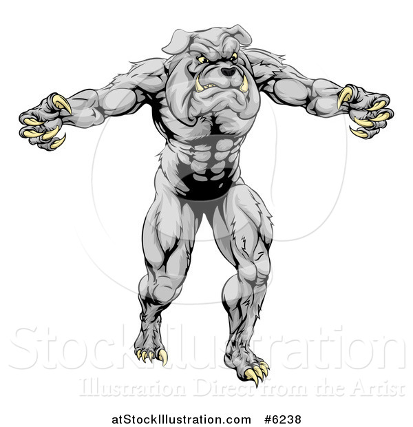 Vector Illustration of a Muscular Gray Bulldog Monster Man Mascot Standing Upright