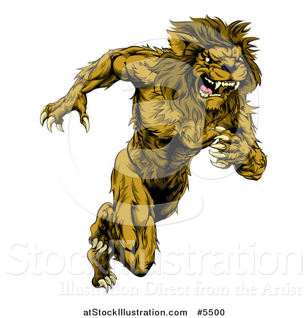 Vector Illustration of a Muscular Male Lion Mascot Running Upright