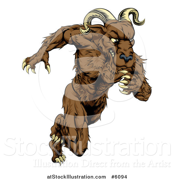 Vector Illustration of a Muscular Ram Monster Man Running Upright