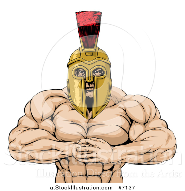 Vector Illustration of a Muscular Spartan Warrior Man Gesturing Bring It with His Fists