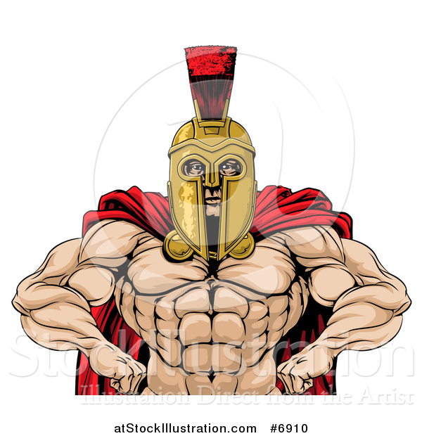 Vector Illustration of a Muscular Spartan Warrior with a Bare Chest and Hands on His Hips