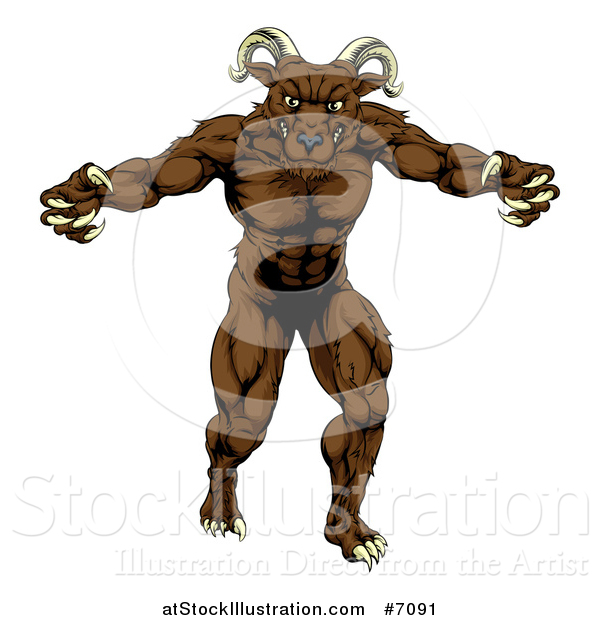 Vector Illustration of a Muscular Threatening Ram with Claws