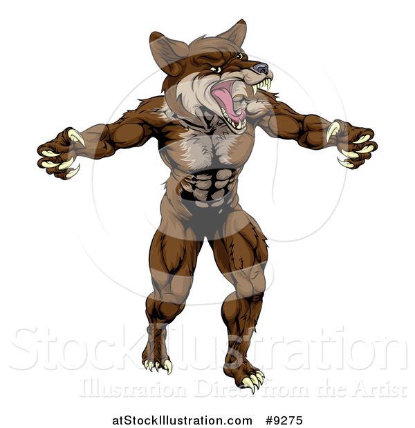 Vector Illustration of a Muscular Vicious Brown Coyote or Wolf Man