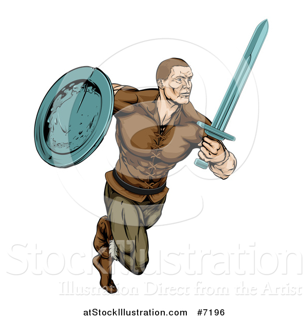 Vector Illustration of a Muscular Viking Warrior Sprinting with a Sword and Shield