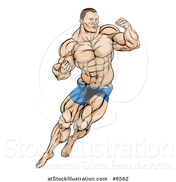 Vector Illustration of a Muscular White Male MMA Wrestler or Fighter in Action