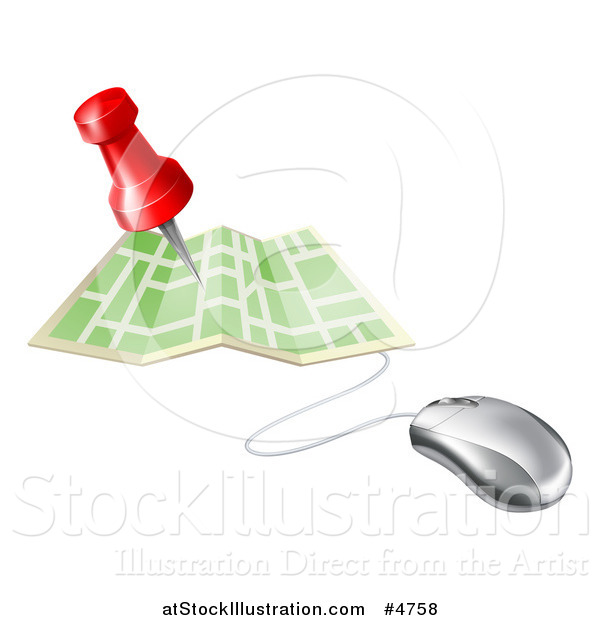 Vector Illustration of a Navigation Pin over a Map with a Computer Mouse