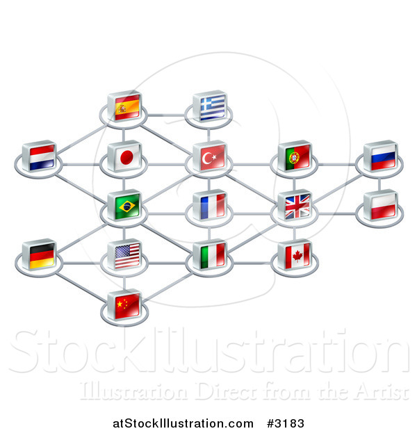 Vector Illustration of a Network of 3d National Flags