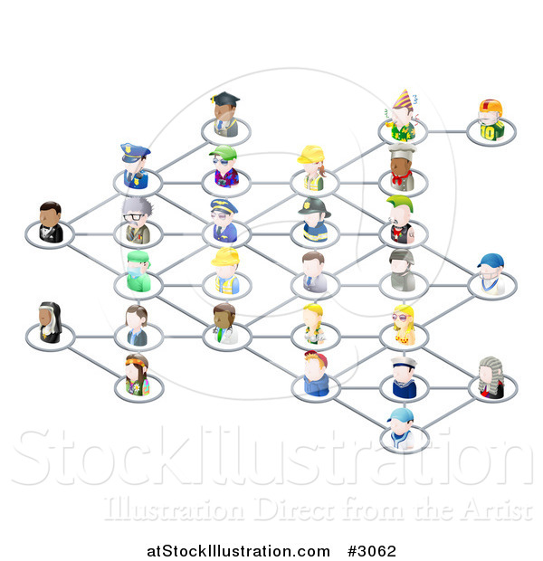 Vector Illustration of a Network of 3d Occupational People