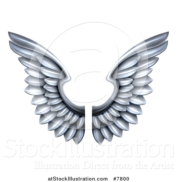Vector Illustration of a Pair of 3d Metal Silver Wings