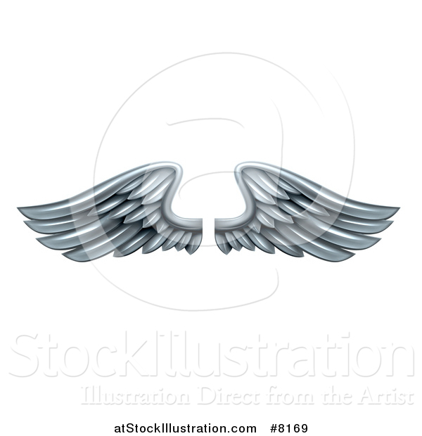 Vector Illustration of a Pair of 3d Silver Metal Wings