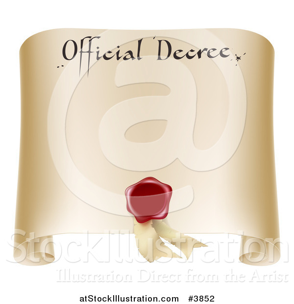 Vector Illustration of a Paper Official Decree Scroll with a Red Wax Seal and Copyspace