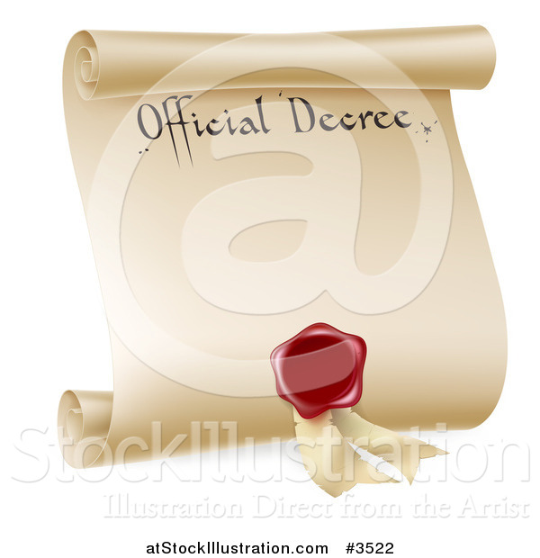 Vector Illustration of a Paper Scroll Official Decree and Red Wax Seal