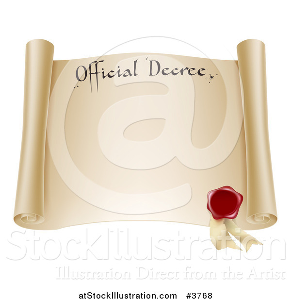 Vector Illustration of a Paper Scroll Official Decree with a Red Wax Seal and Copyspace