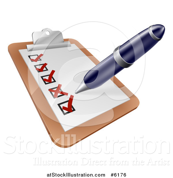 Vector Illustration of a Pen Checking off a List on a Clipboard