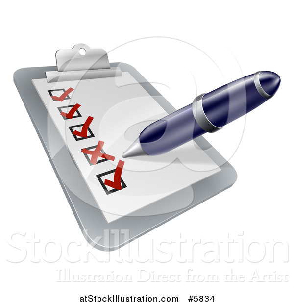 Vector Illustration of a Pen Checking on Items on a Clipboard
