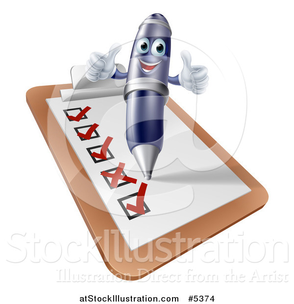 Vector Illustration of a Pen Completing a Survey