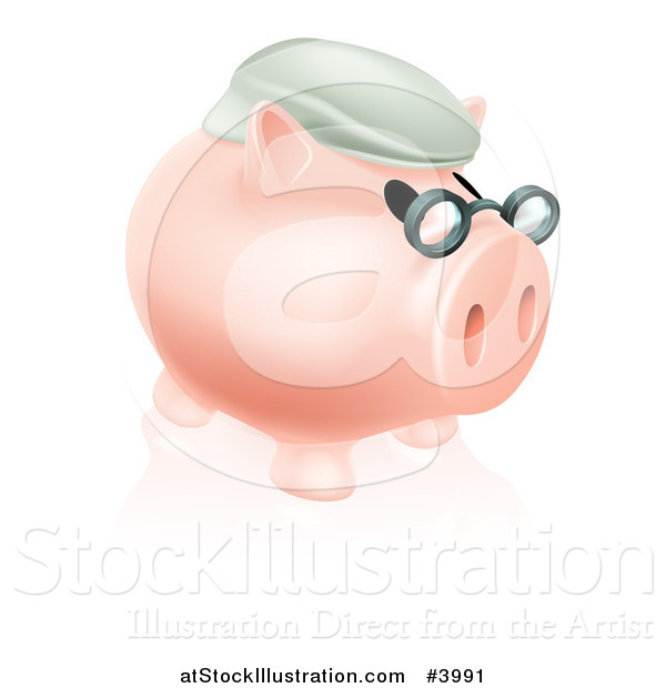 Vector Illustration of a Pension Piggy Bank with Glasses and a Hat 2