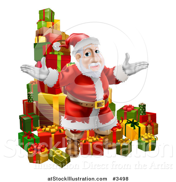 Vector Illustration of a Pile of Presents with Santa