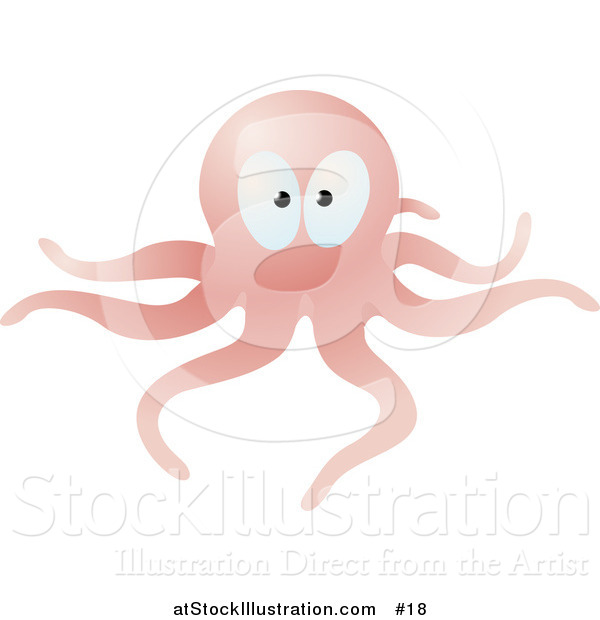Vector Illustration of a Pink Octopus with Long Tentacles