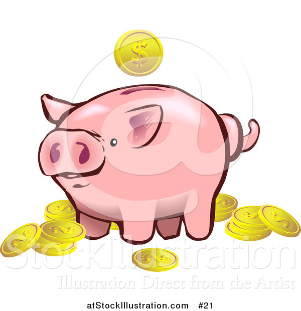 Vector Illustration of a Pink Piggy Bank with Golden Coins