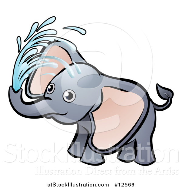 Vector Illustration of a Playful Baby Elephant Spraying Water