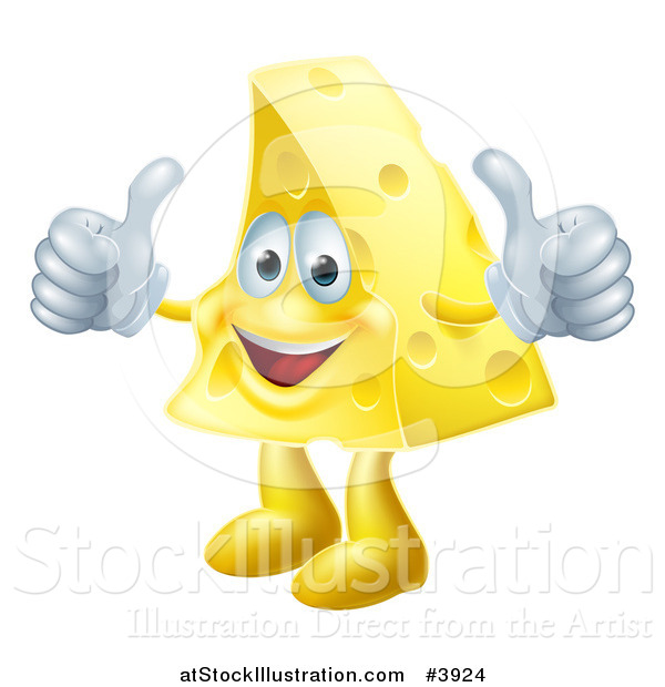 Vector Illustration of a Pleased Cheese Mascot Holding Two Thumbs up